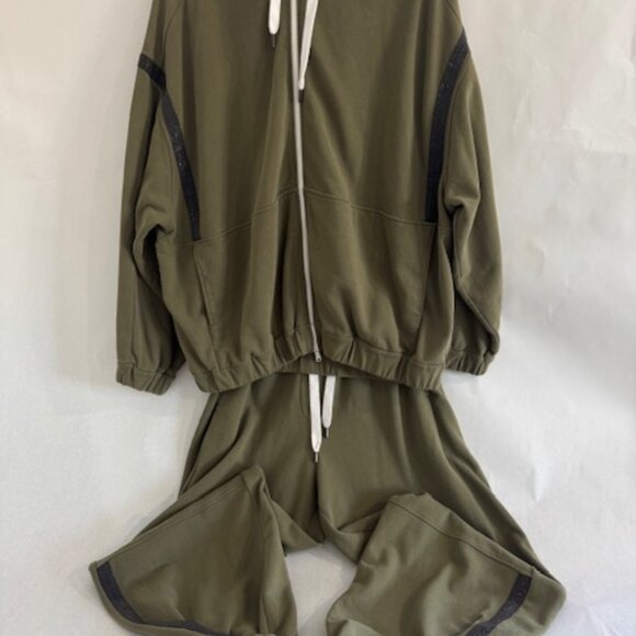 Brunello Cucinelli Green Cotton Tracksuit Set – Medium Top / Large Bottom - Picture 4 of 14